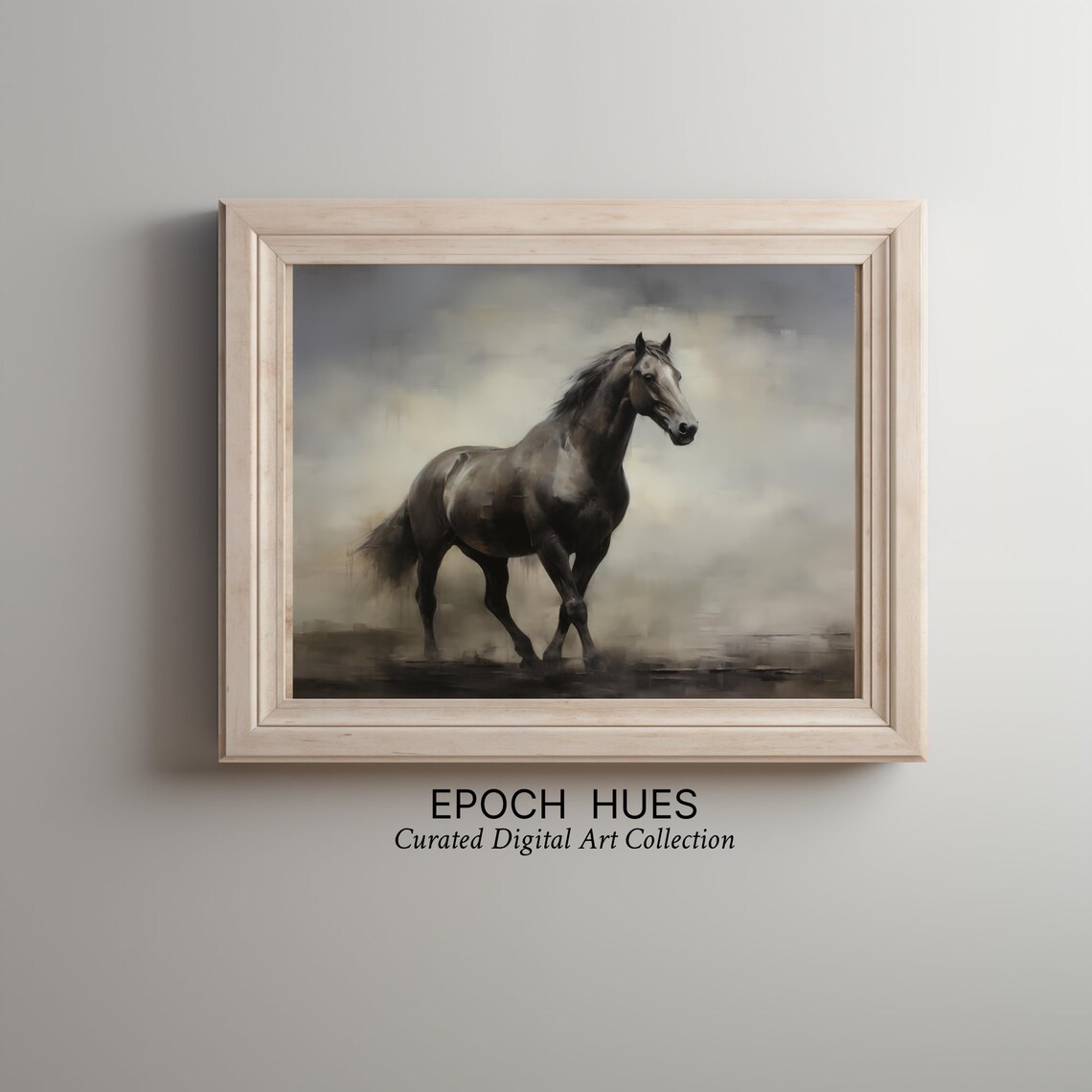 Majestic Dark Horse Galloping Through Mist Equine Art Poster - Image 2