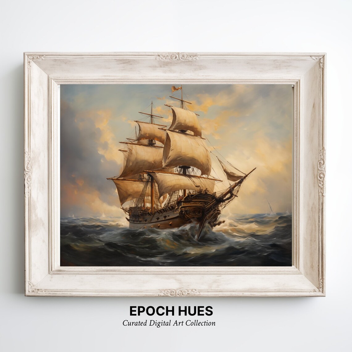 Majestic Tall Sailing Ship on Rough Seas Nautical Art Poster - Image 3