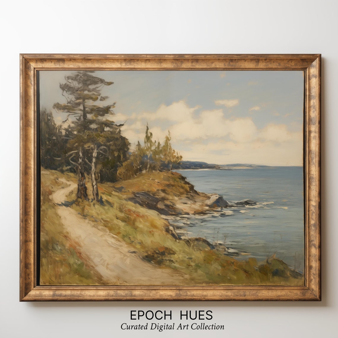 Coastal Cliff Path Pine Trees Ocean View Serene Painting Poster - Image 3
