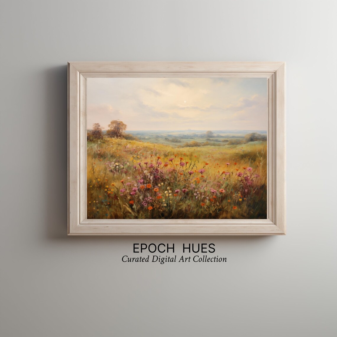 Golden Meadow Wildflower Landscape at Sunrise Oil Painting Poster
