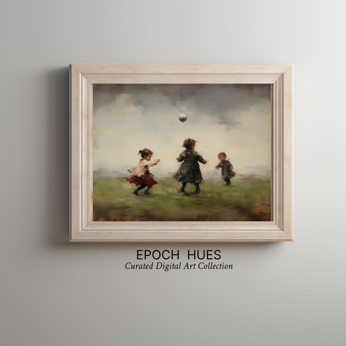 Three Children Playing Ball in Open Field Impressionist Poster - Image 2