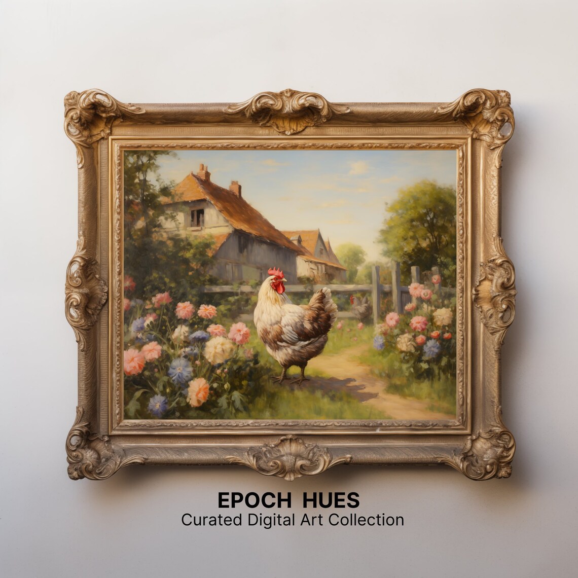 Proud Rooster on Garden Path Poppies Cornflowers Farm Poster - Image 3