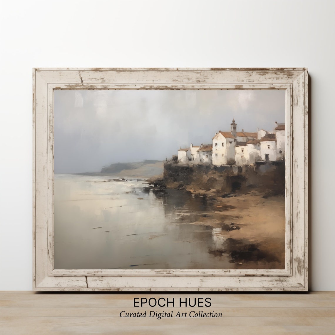 Whitewashed Coastal Village on Cliff Above the Sea Painting Poster - Image 3