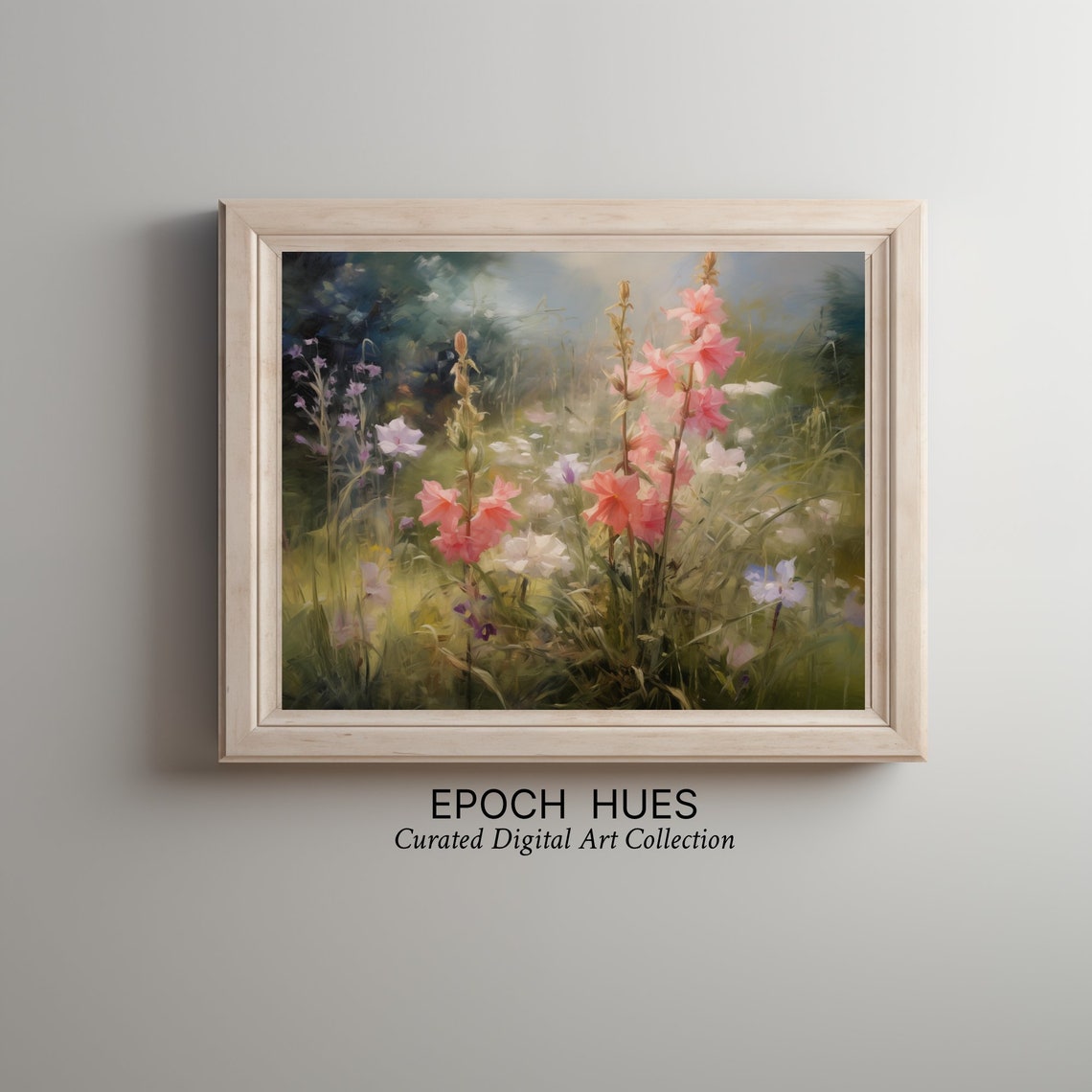Pink Gladiolas in Sunlit Wildflower Meadow Impressionist Poster - Image 2