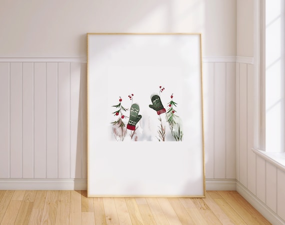 Winter Mittens Watercolor Minimalist Nordic Christmas Holiday Poster