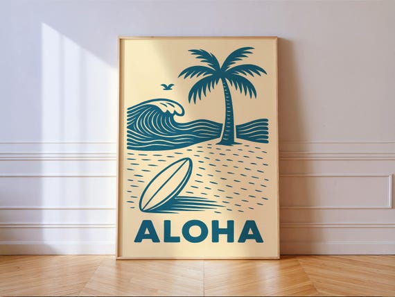 Aloha Surf Print, Vintage Island Wave Poster