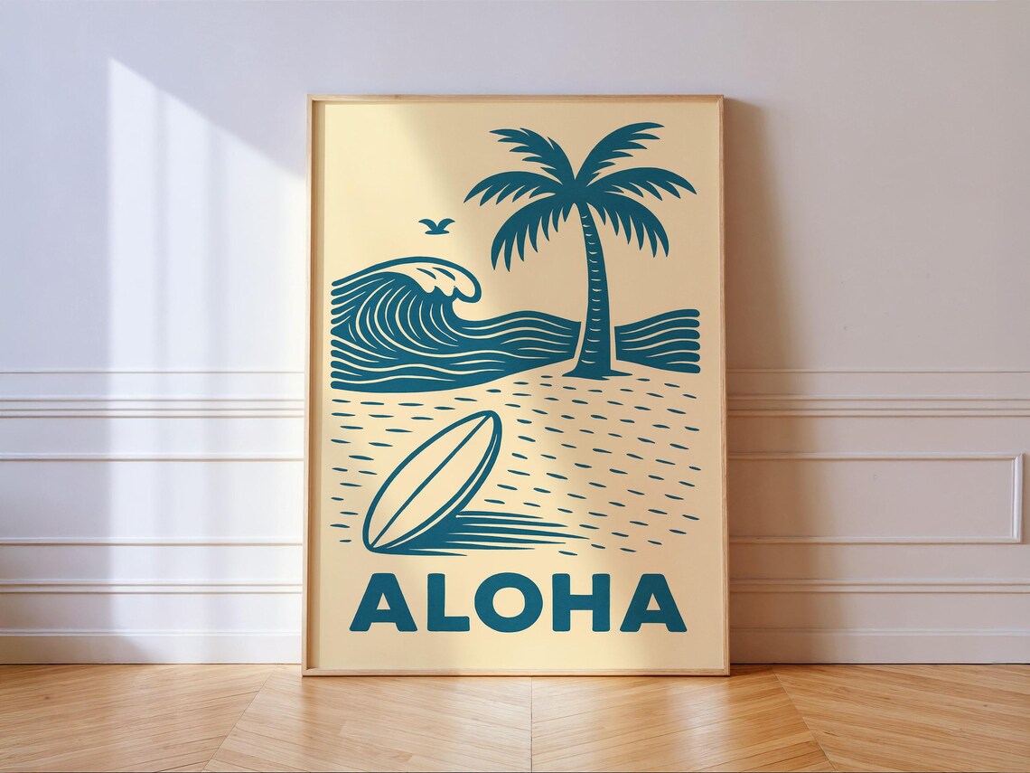 Aloha Surf Print, Vintage Island Wave Poster