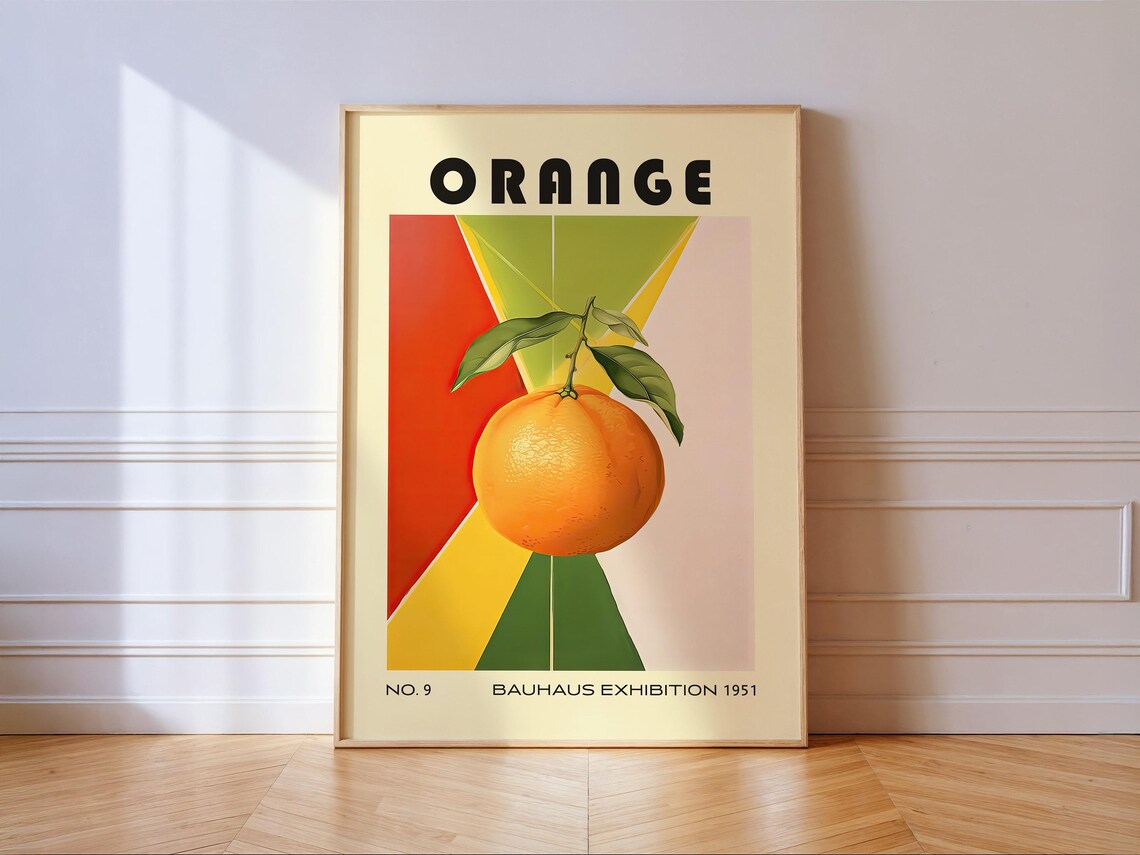 Orange Fruit on Color Rays Bauhaus Exhibition 1951 Retro Kitchen Poster