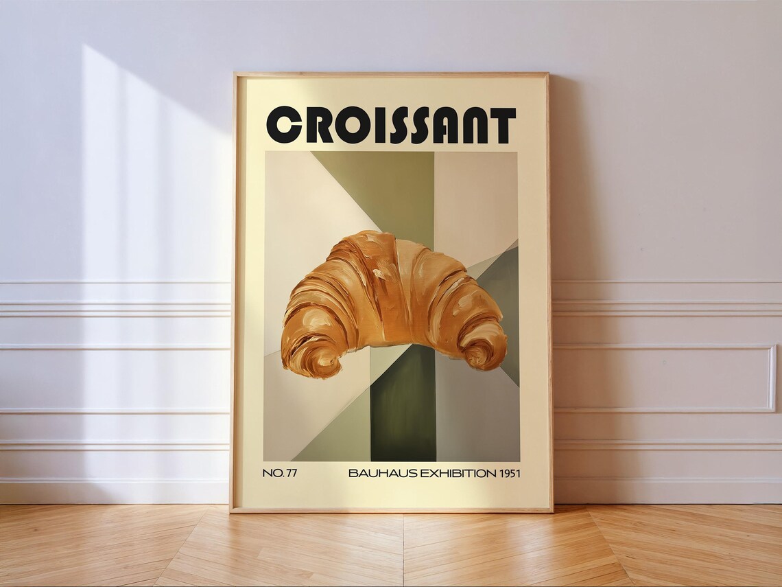 Retro Croissant Print, Bauhaus Kitchen Wall Art
