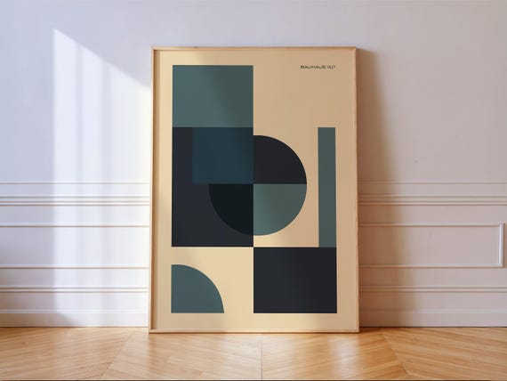 Bauhaus Print Teal Geometric Midcentury Modern Art