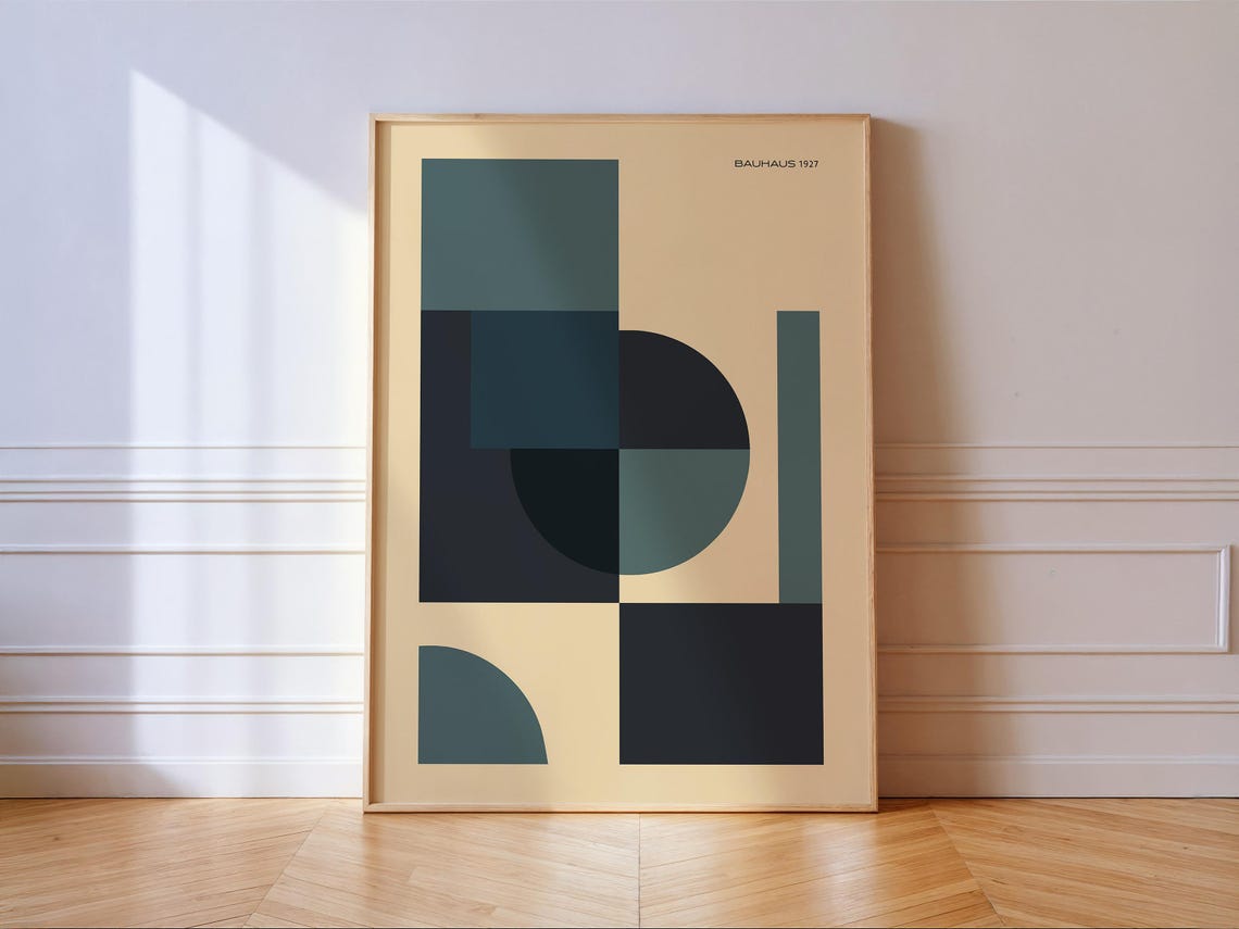Bauhaus 1927 Teal Geometric Abstract Midcentury Modern Art Print