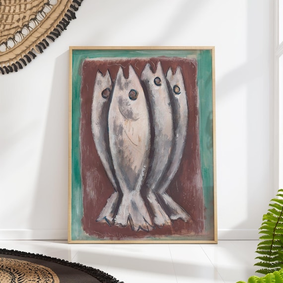 Mid Century Sardines Fish Still Life Vintage Kitchen Wall Art