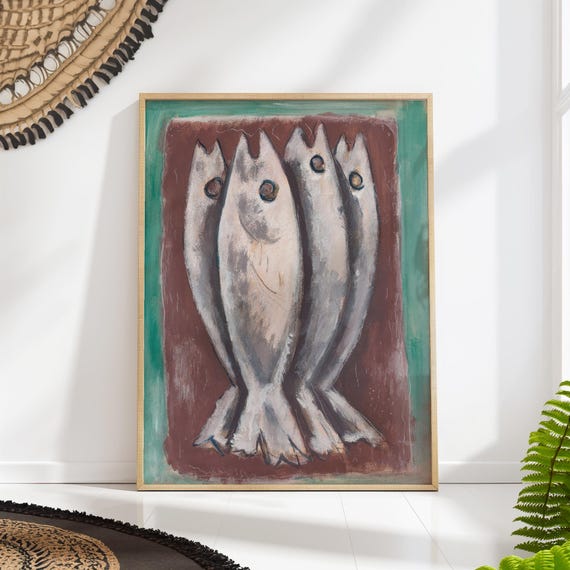 Mid Century Sardines Wall Art Vintage Fish Kitchen Print For Coastal Decor