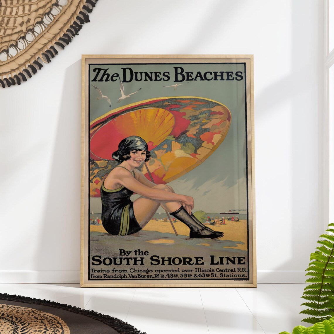 Vintage Beach Travel Poster, Retro Coastal Art Print