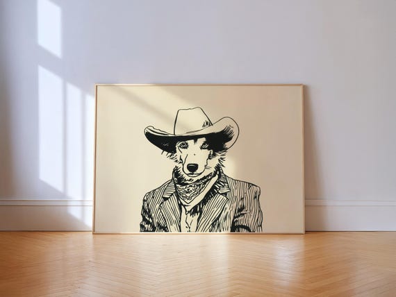 Cowboy Dog Art Print Western Fashion Ranch Wall Decor