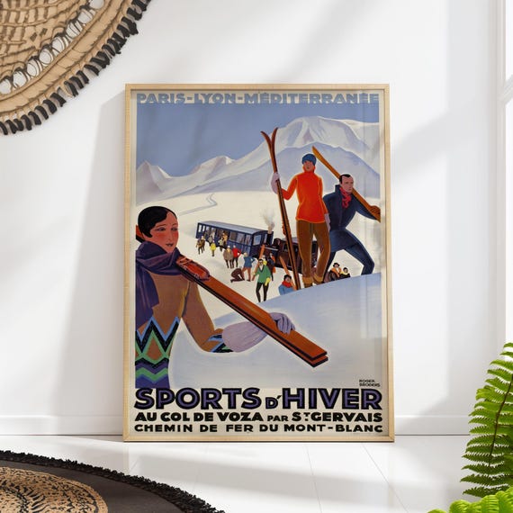 Vintage Mont Blanc Winter Ski Poster French Alps Skiing Print Retro Mountain Wall Art
