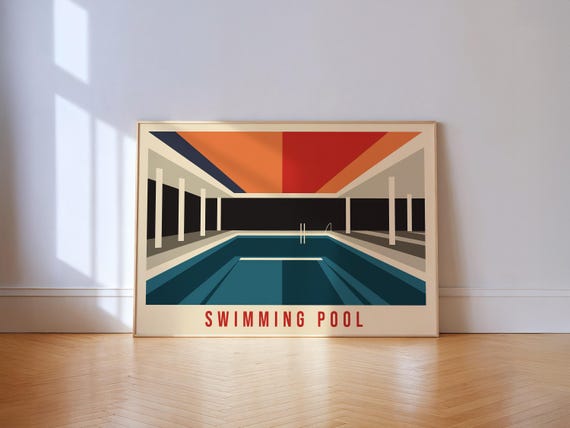 Mid Century Swimming Pool Art Print Retro Geometric Wall Decor