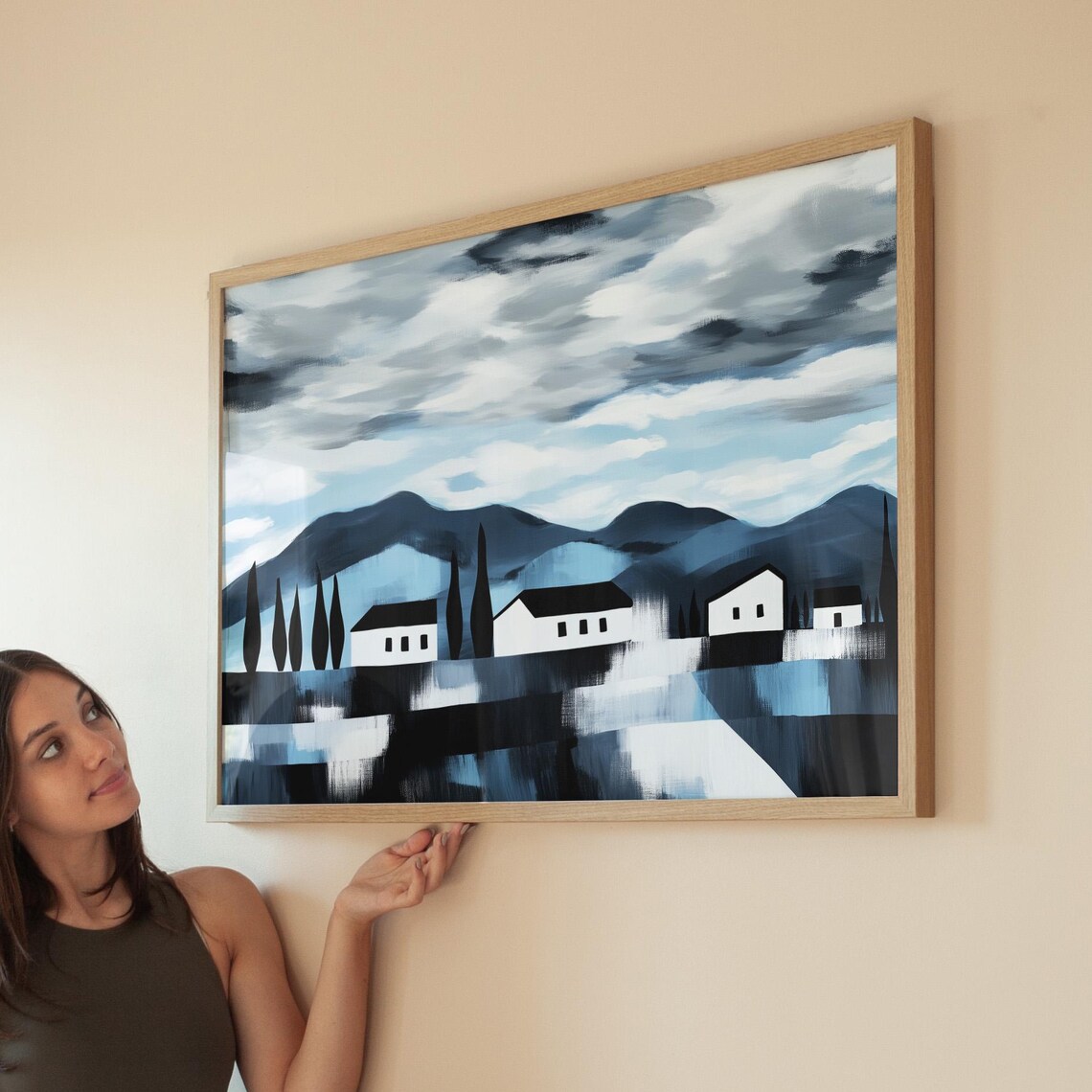 Modern Abstract Village Landscape, Minimalist Nature Art Print - Image 6