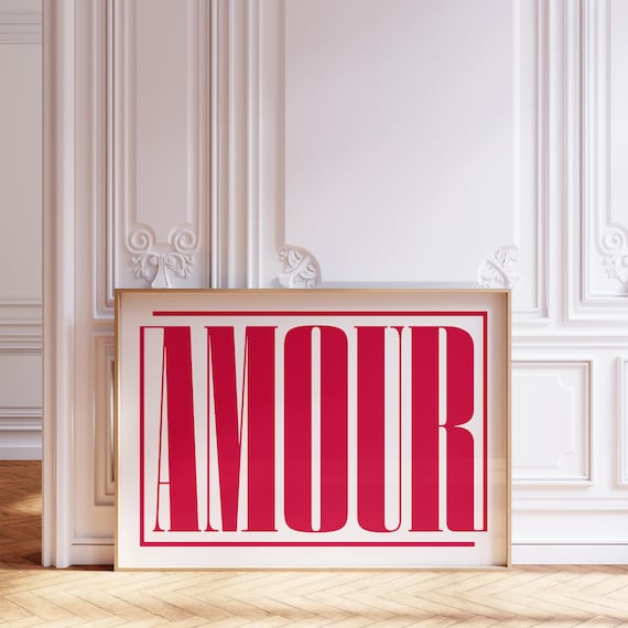 Amour Bold Red Typography Minimalist French Love Quote Poster