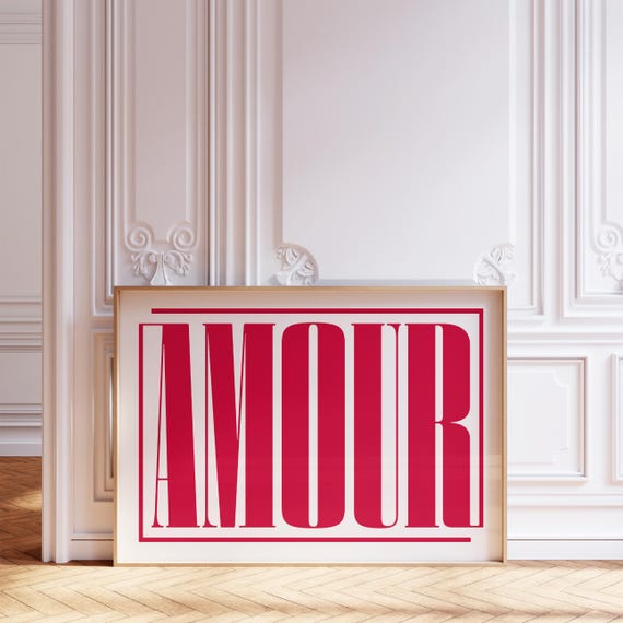 Amour French Phrase Love Art Print Minimalist Cherry Red Typography Poster
