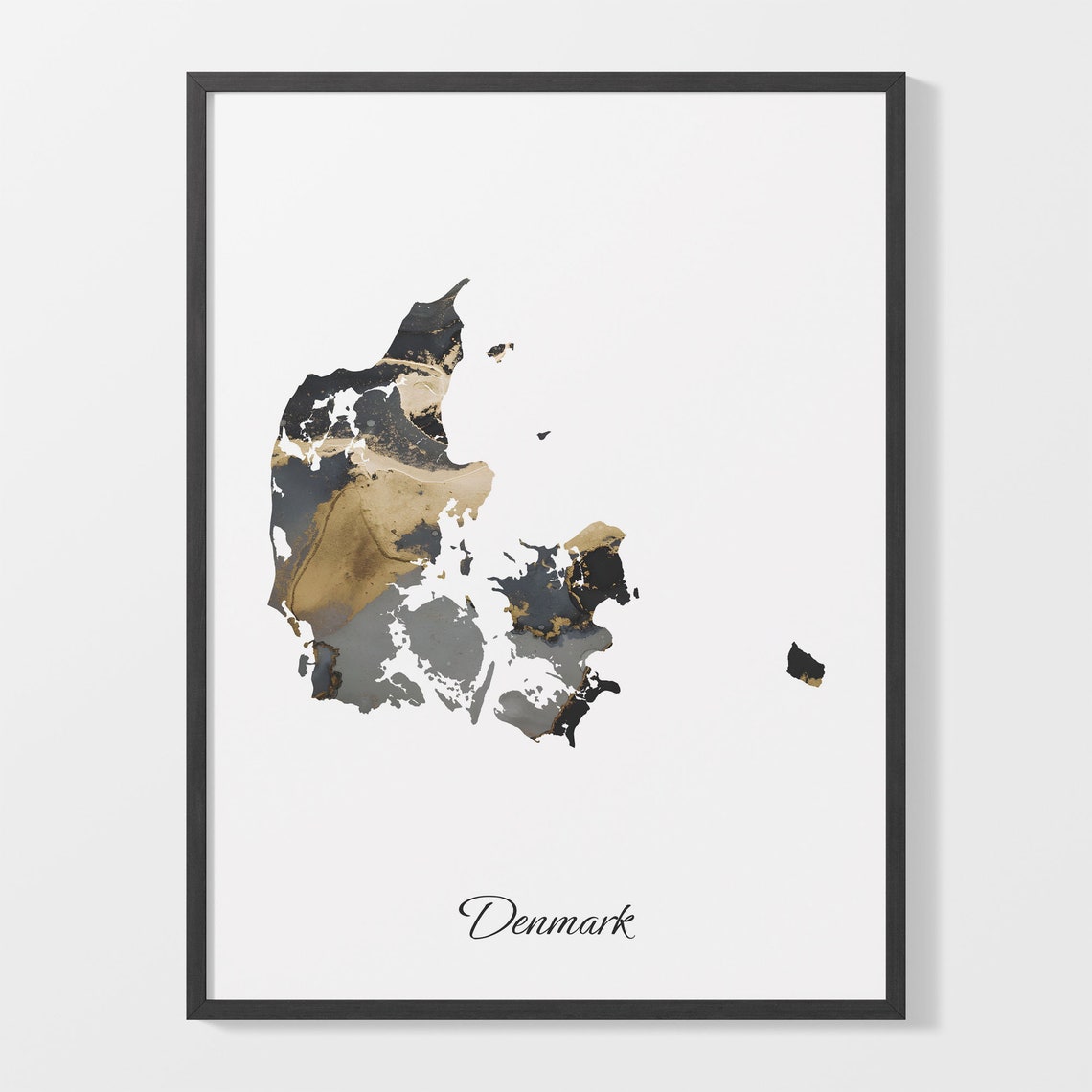 Denmark Black and Gold Marble Country Map Elegant Decor Poster