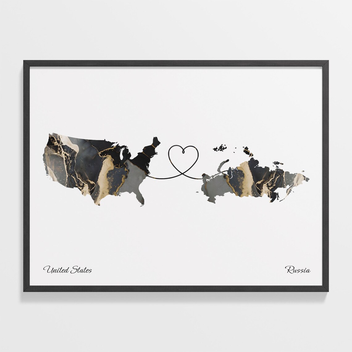 USA to Russia Map Poster, Russian Gift Wall Art