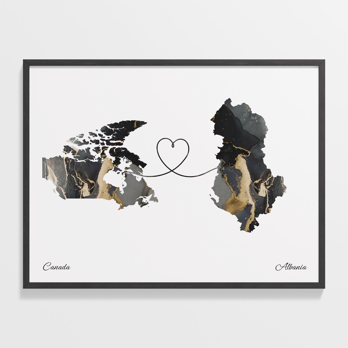 Canada to Albania Map Travel Poster, Overseas Love