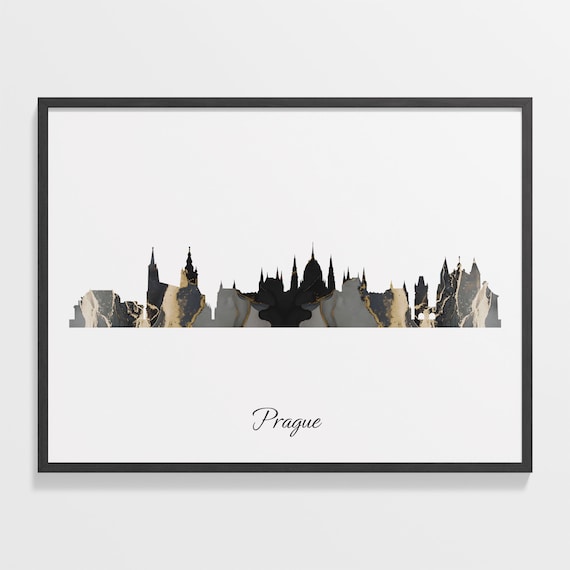Prague Czech Republic Black Gold Marble Skyline Silhouette Poster