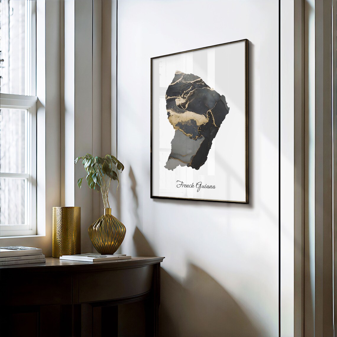 French Guiana Black and Gold Marble Country Map Elegant Decor Poster - Image 3