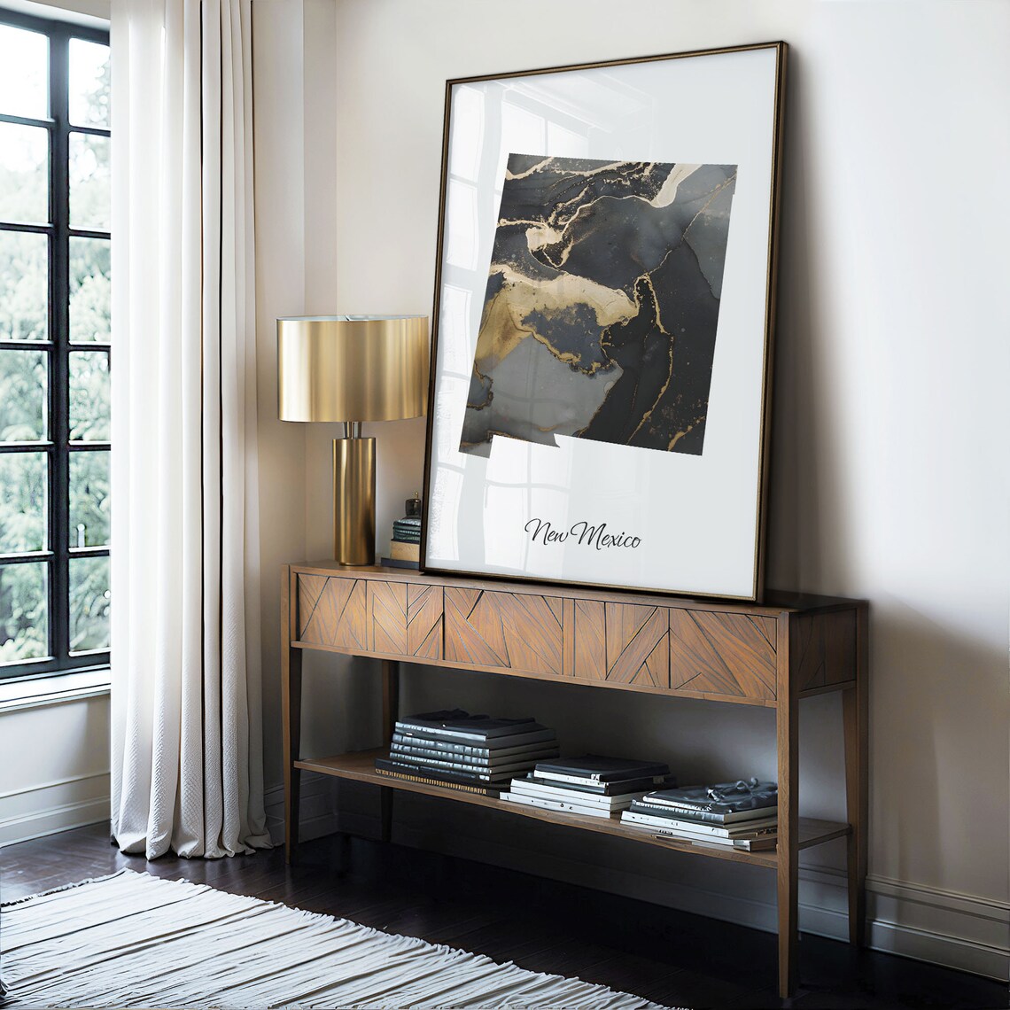 New Mexico Black And Gold Marble Map Minimalist Elegant Art Poster - Image 4