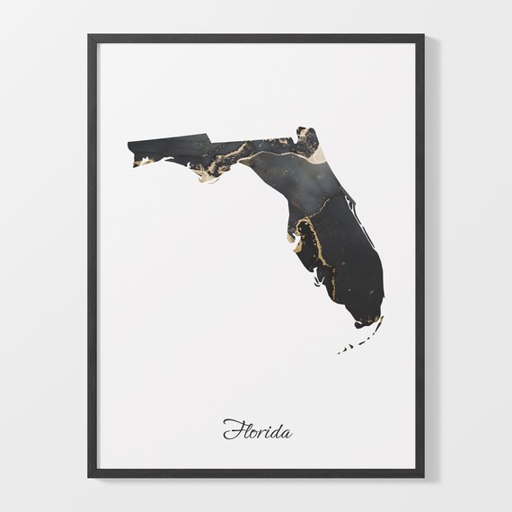 Florida Black and Gold Marble State Map Silhouette Minimalist Poster