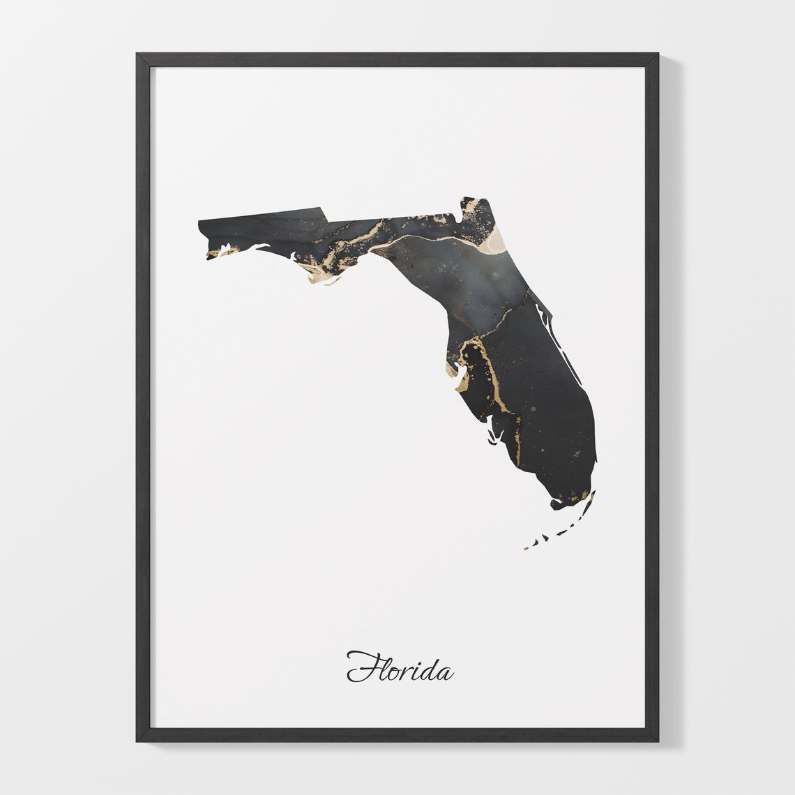 Florida Black and Gold Marble State Map Silhouette Minimalist Poster