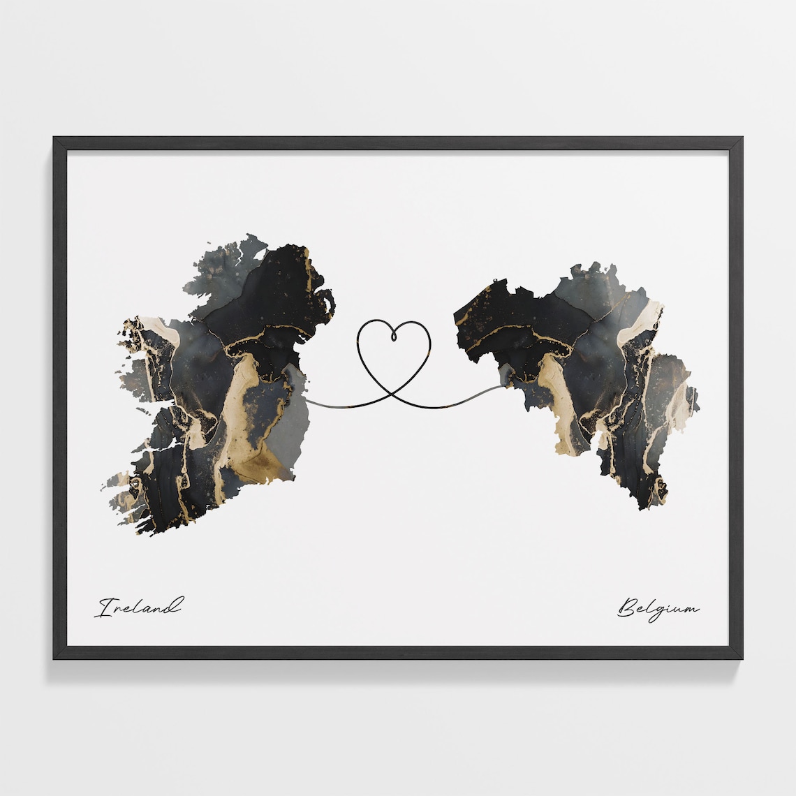 Ireland to Belgium Marble Map with Heart Long Distance Love Poster