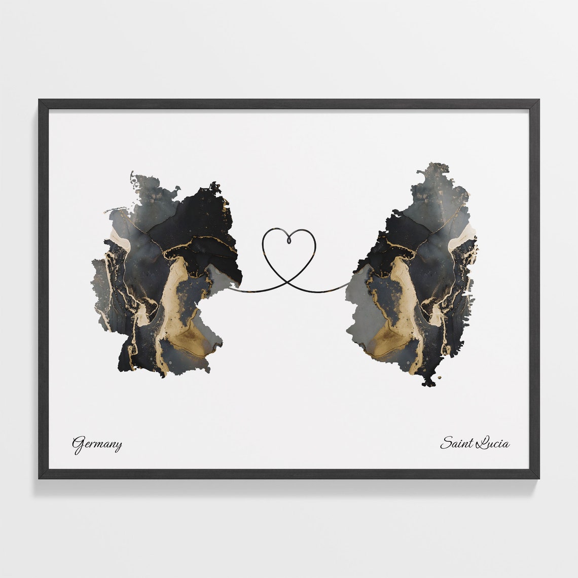 Germany and Saint Lucia Marble Heart Map Long Distance Poster