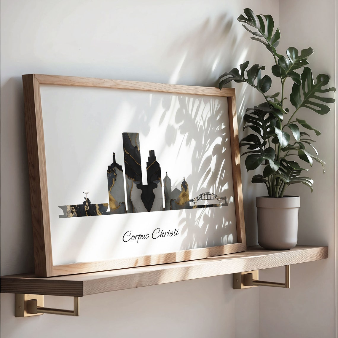 Corpus Christi Luxury Black Gold Marble City Skyline Silhouette Poster - Image 3