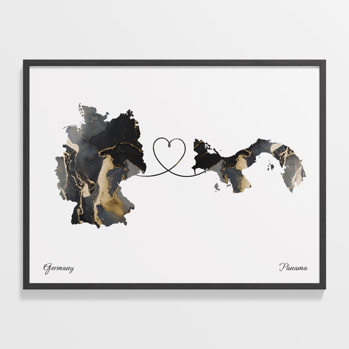 Germany and Panama Marble Heart Map Long Distance Love Poster
