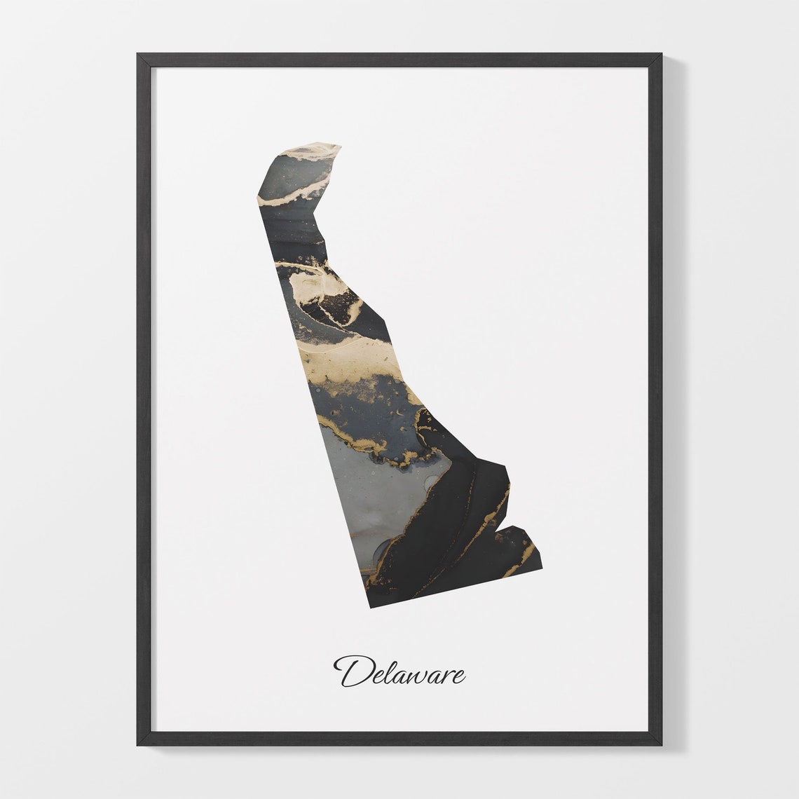 Delaware Black and Gold Marble State Map Silhouette Minimalist Poster
