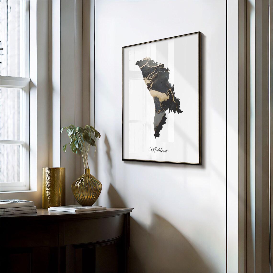 Moldova Elegant Black Gold Marble Country Map Home Decor Art Poster - Image 3
