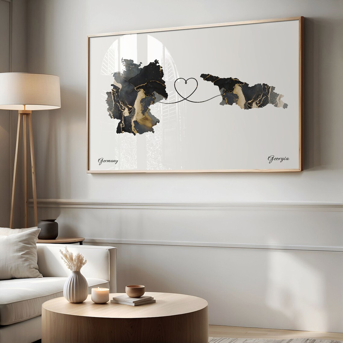 Germany and Georgia Heart Connection Black and Gold Marble Poster - Image 2