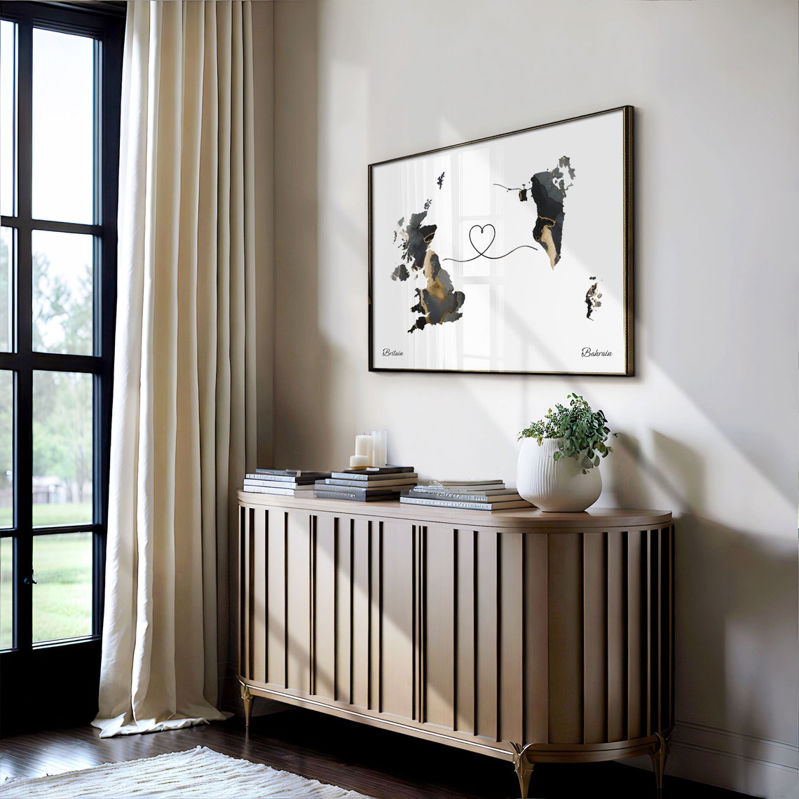 Britain to Bahrain Heart Connected Long Distance Marble Map Poster - Image 4