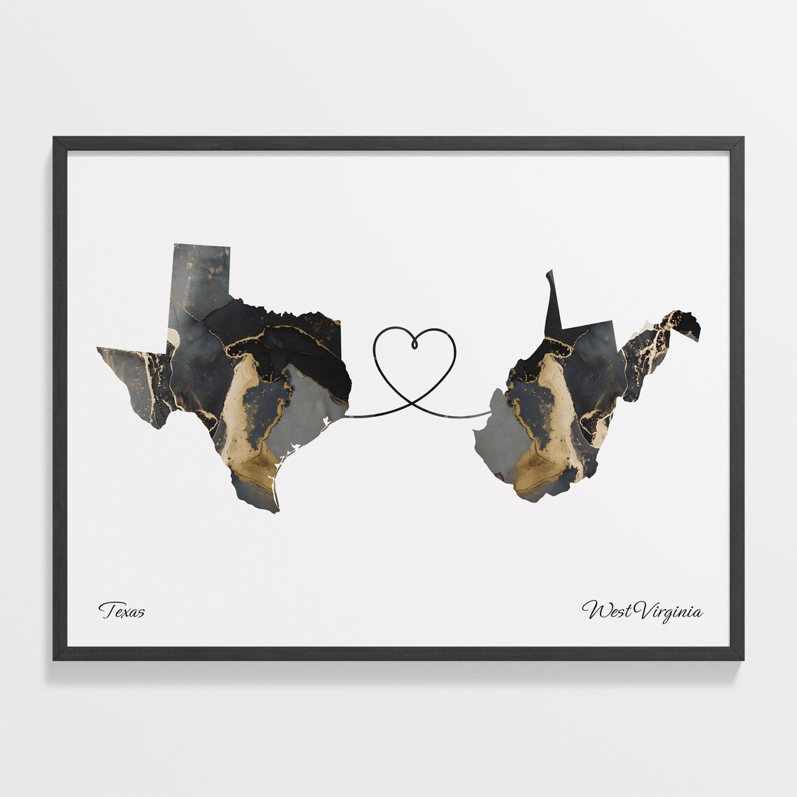 Texas To West Virginia Map Travel Poster, Farewell Gift