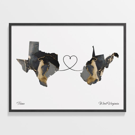 Texas To West Virginia Map Travel Poster, Farewell Gift