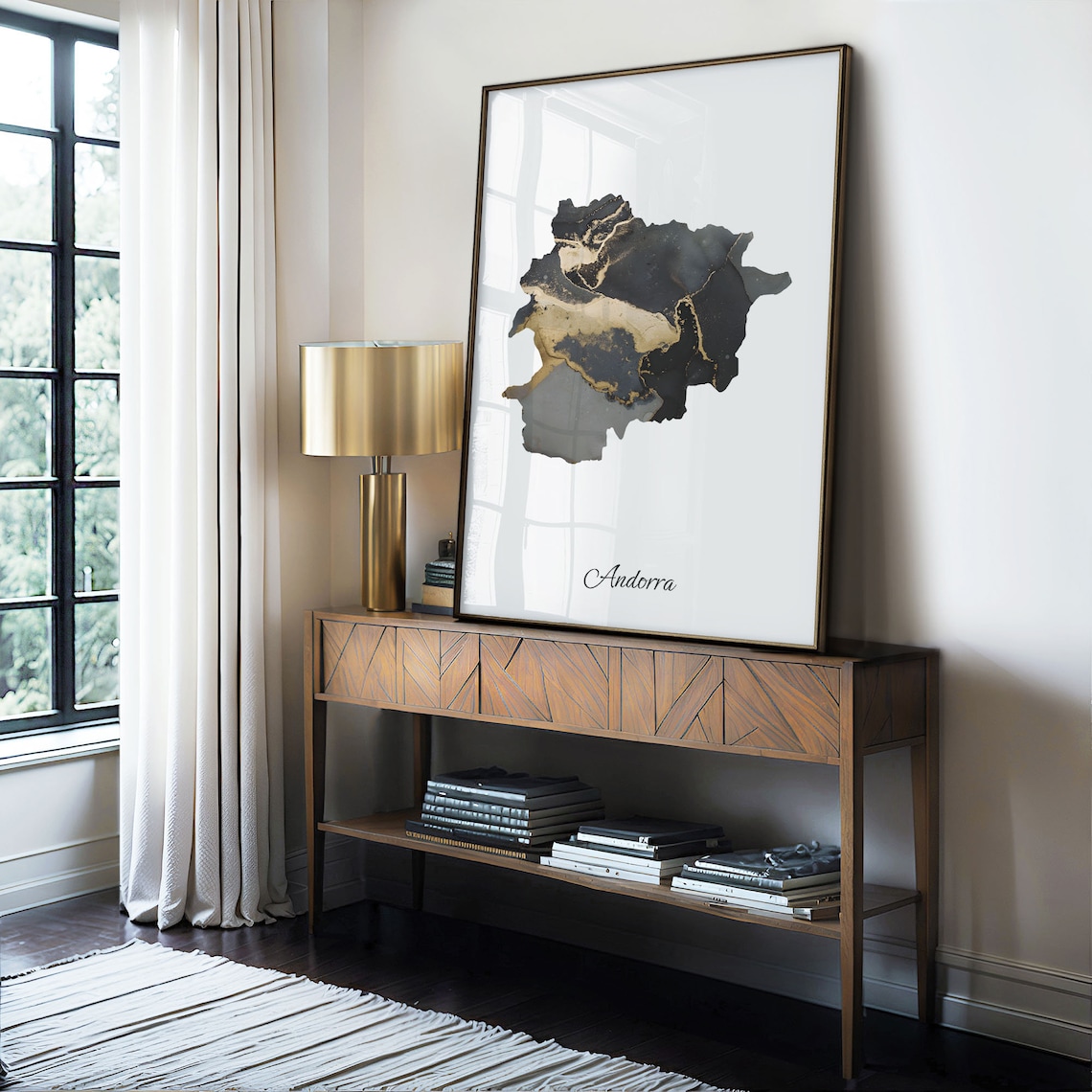 Andorra Black and Gold Marble Silhouette Country Map Art Poster - Image 4
