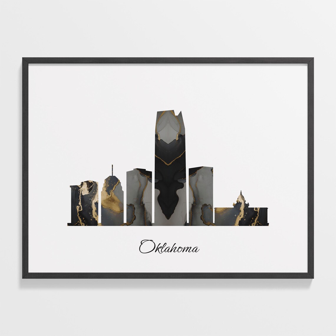 Oklahoma Marble Skyline Black Gold Minimalist Cityscape USA Poster
