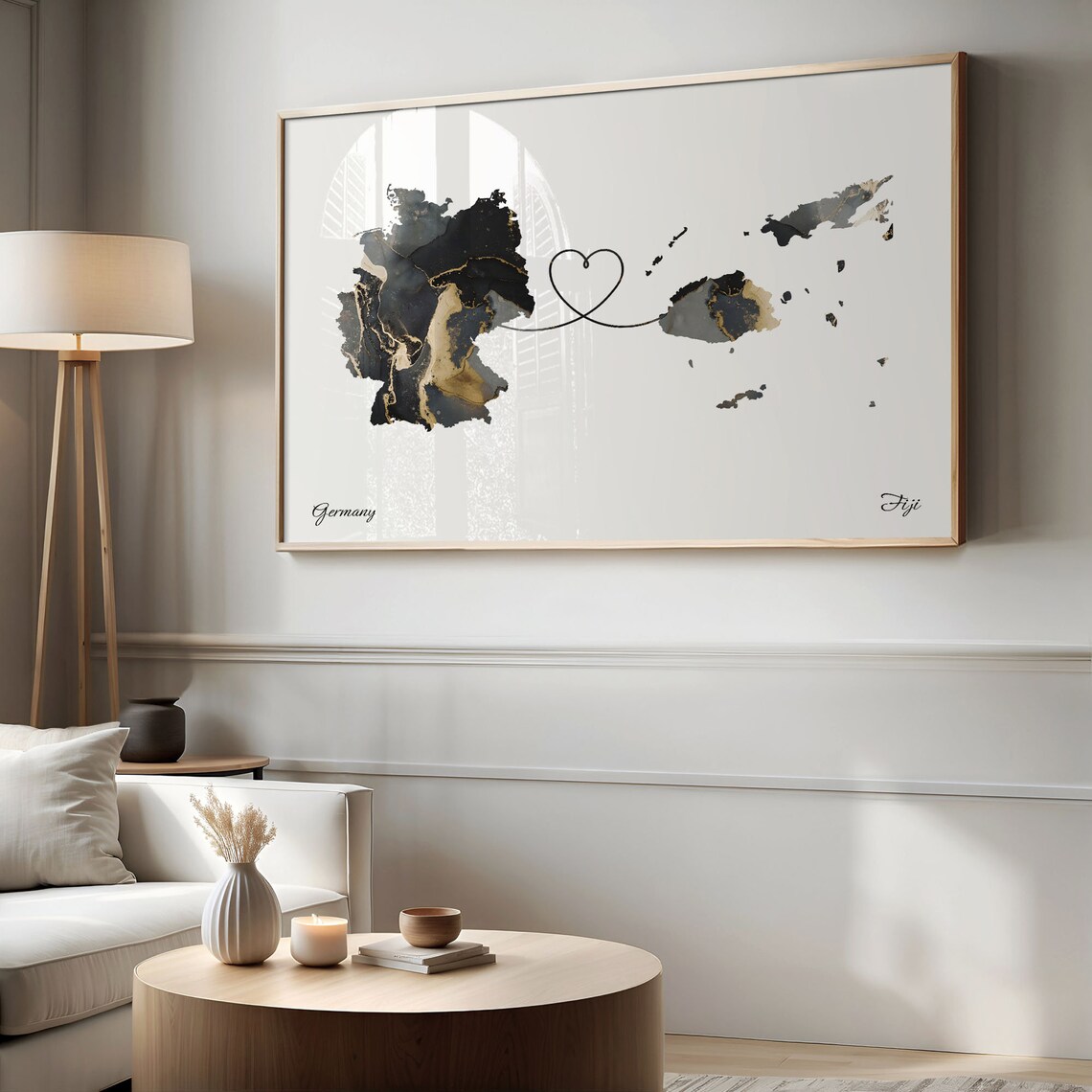 Germany and Fiji Heart Connection Black and Gold Marble Poster - Image 2