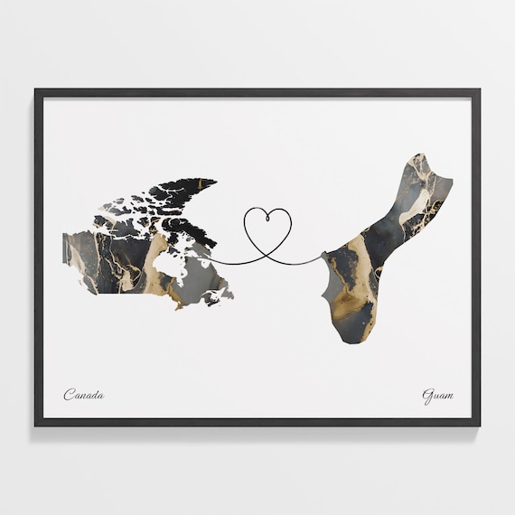 Canada Guam Marble Map Heart Long Distance Anniversary Gift Poster