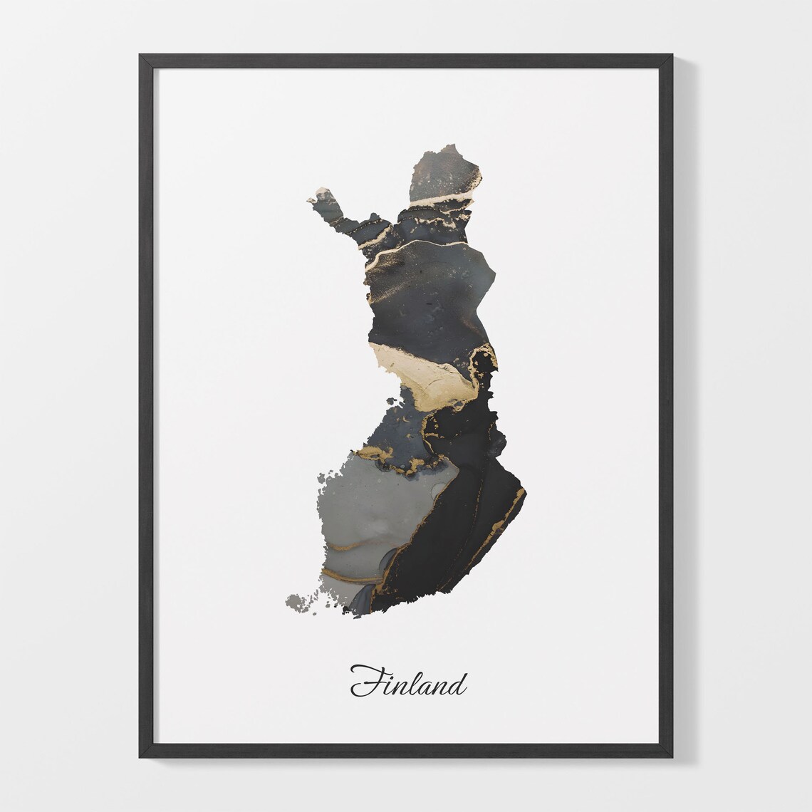 Finland Black and Gold Marble Country Map Elegant Decor Poster