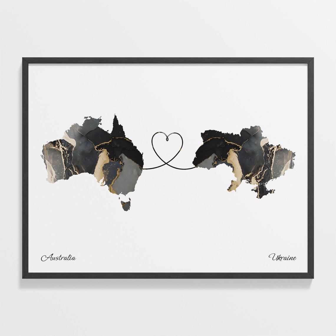 Australia Ukraine Marble Two Countries Heart Connection Art Poster