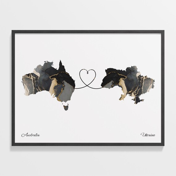 Australia Ukraine Marble Two Countries Heart Connection Art Poster