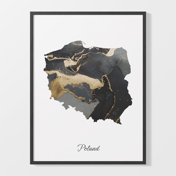 Elegant Poland Black and Gold Marble Country Map Poster for Home